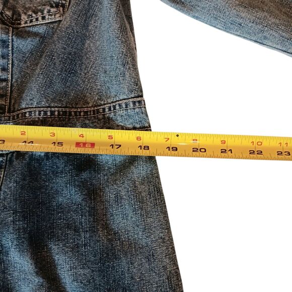 Vintage Denim Long Jacket Coat Removable Faux Fur Collar Faded Glory Size Medium - Picture 15 of 16